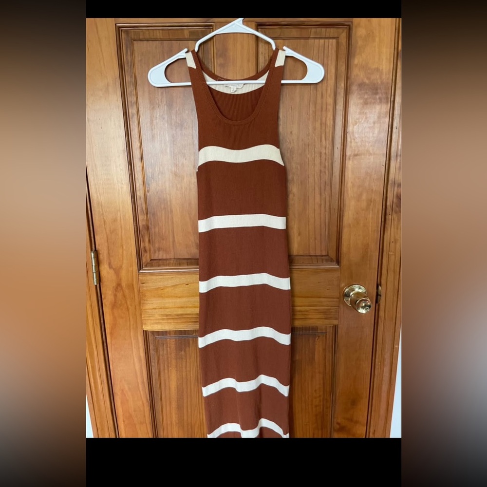 Sleeveless Rust and Cream Striped Knit Dress